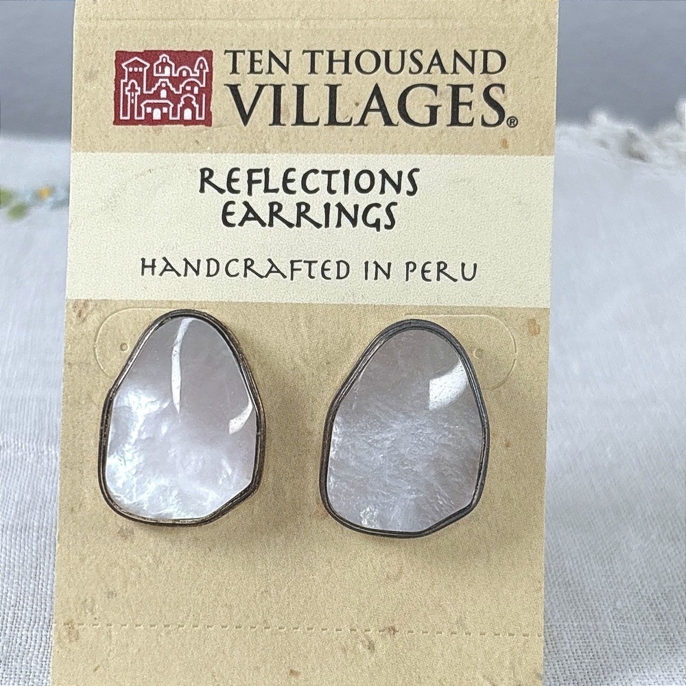 Ten Thousand Villages Reflections Earrings Sterling Silver Mother of Pearl